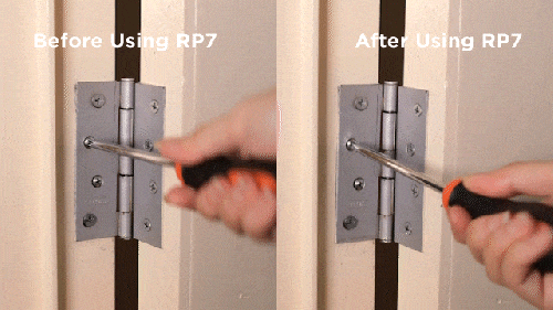 Before and after rusted screws with RP7