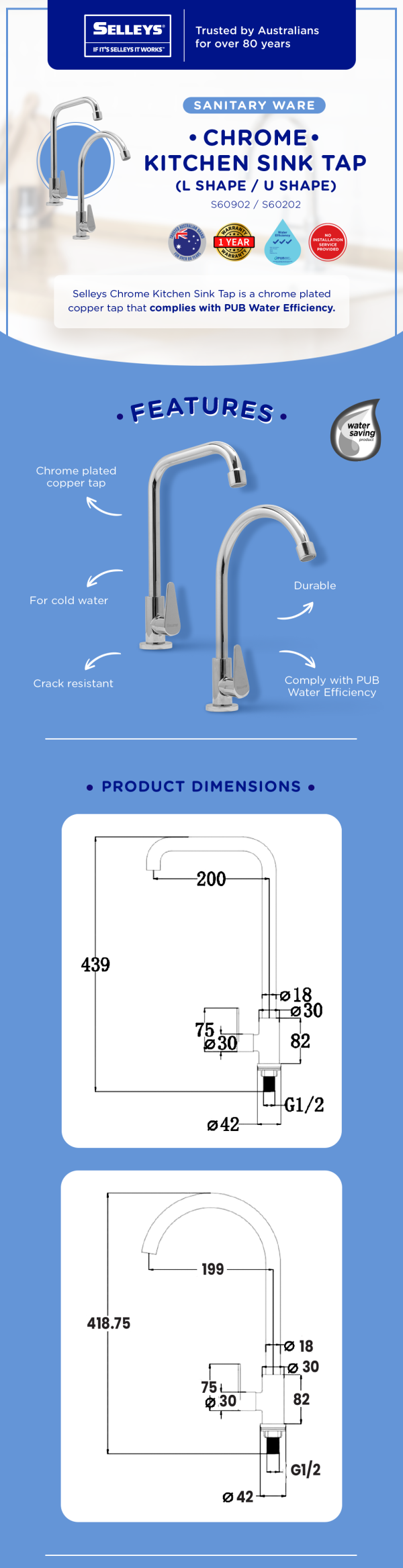 Chrome Kitchen Sink Tap Selleys